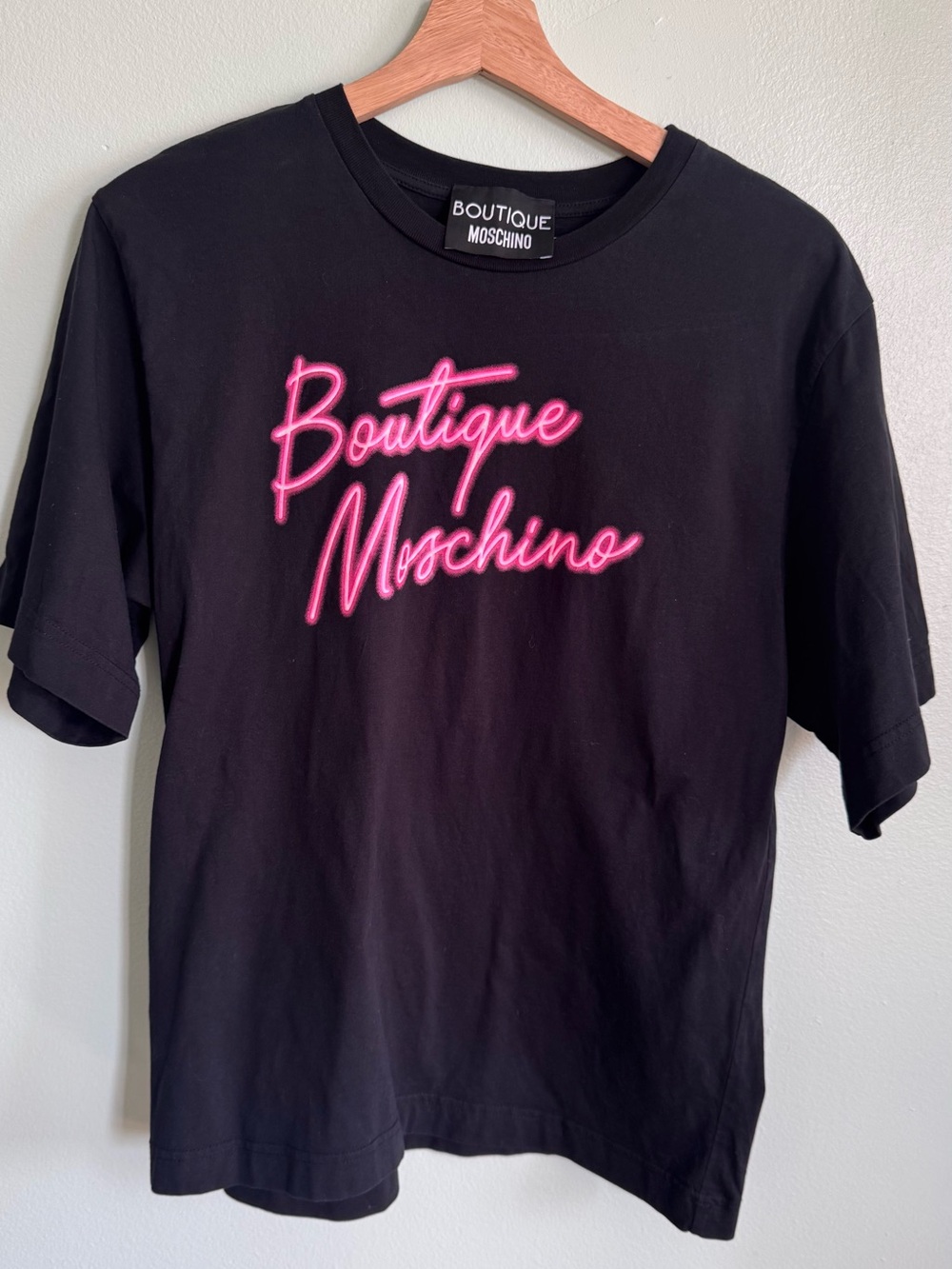 Black T-Shirt with Pink Script Logo